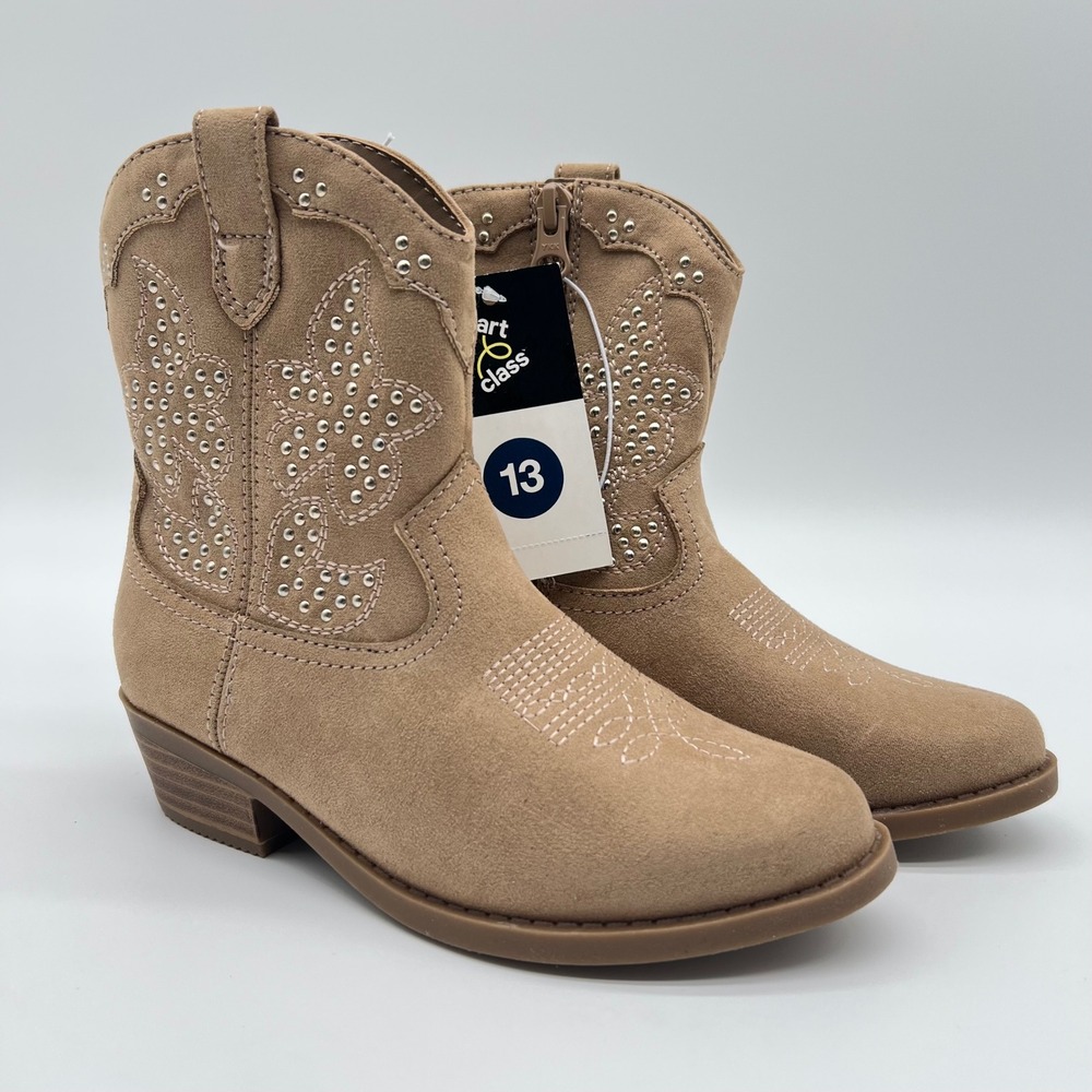 Art Class Girls Tan Faux Suede Studded Western Cowboy Boots Size 13 NEW